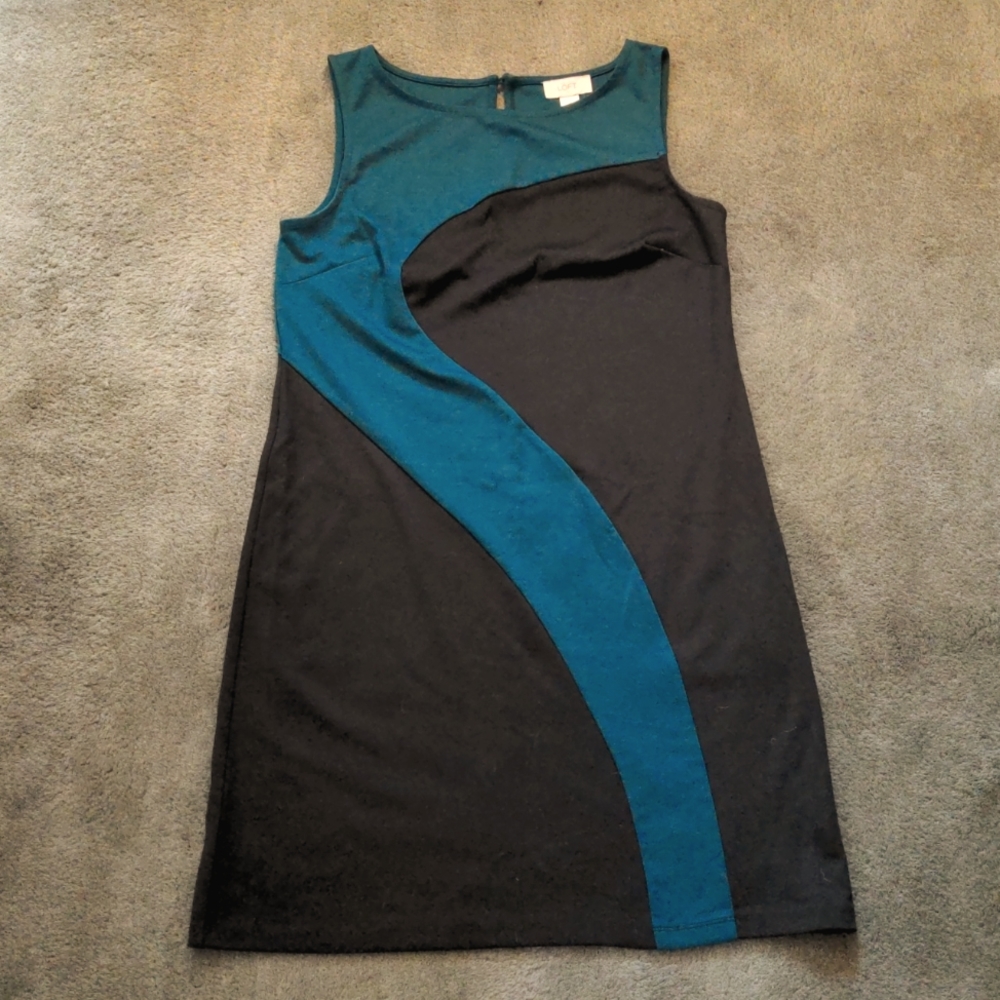 LOFT black and teal shift dress size medium